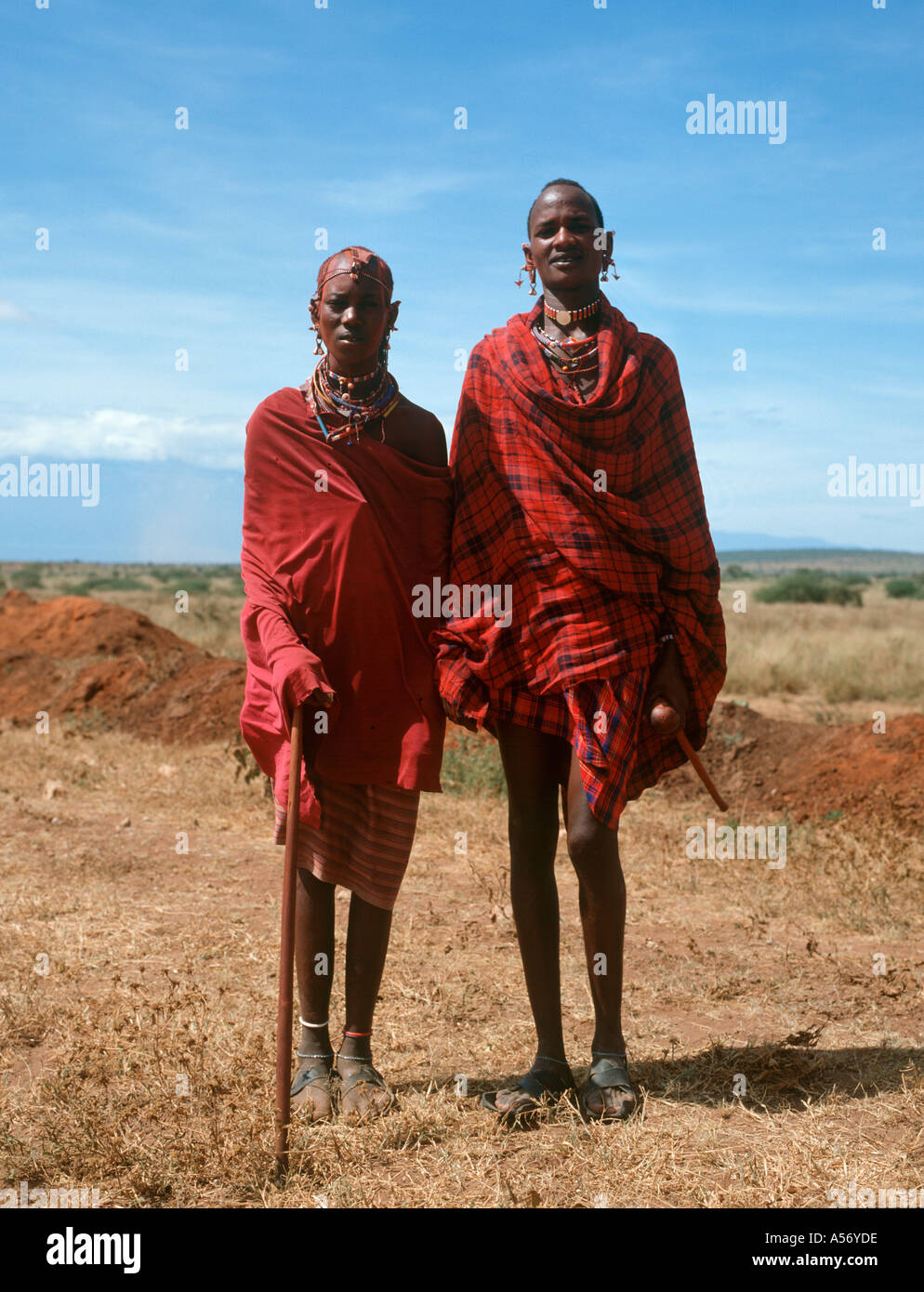 Maasai Youths, Amboseli Reserve, Kajiado, Kenya Stock Photo