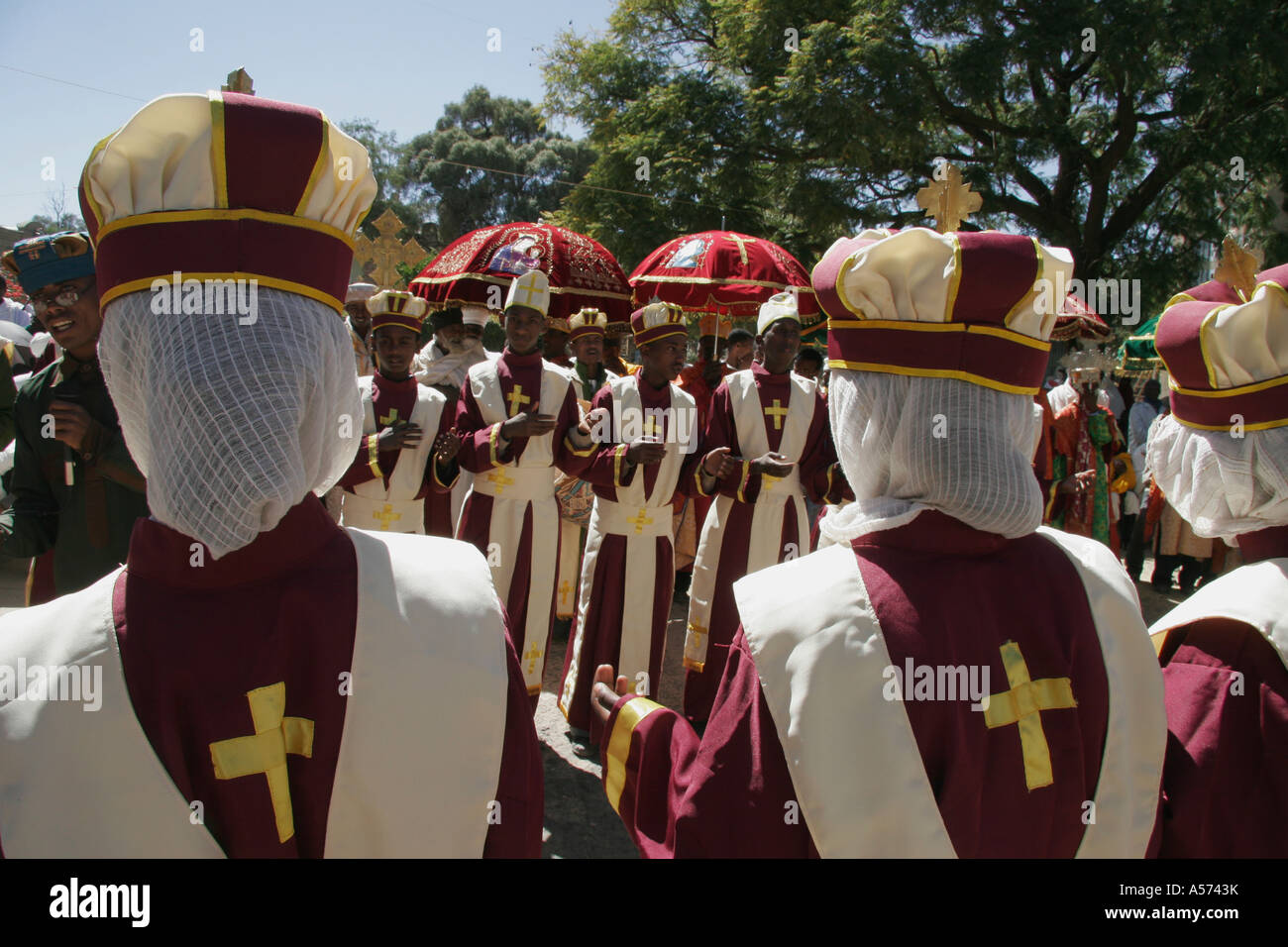 Painet jb1204 ethiopia dancing feast mary axum africa religion christianity orthodox coptic music dance cross country Stock Photo