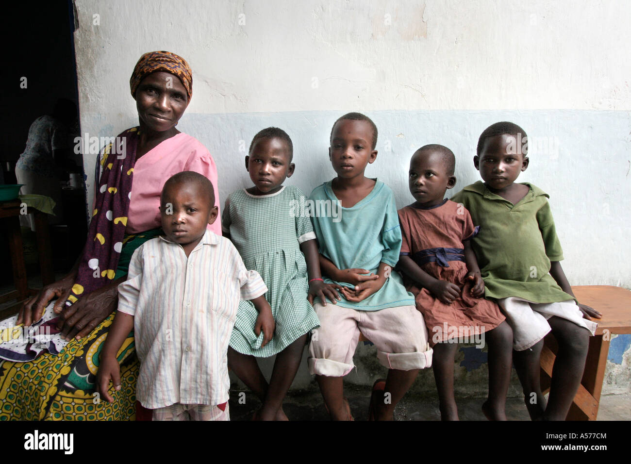 Painet jb1356 kenya grandmother aids orphans three hiv mombasa africa children kids child kid woman female women females Stock Photo