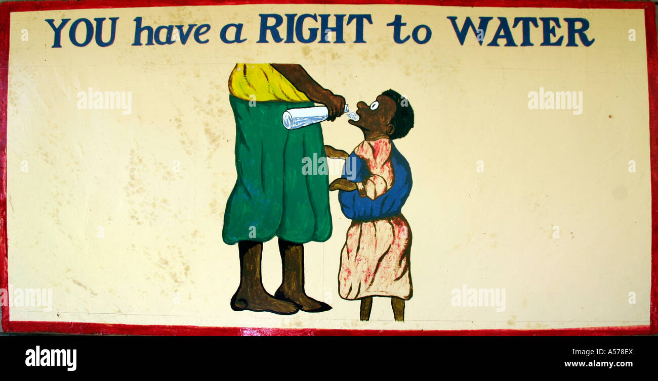 Painet jb1483 sign poster you have a right to water kenya pendekezu letu boarding school street girls thika rights child kid Stock Photo - Alamy