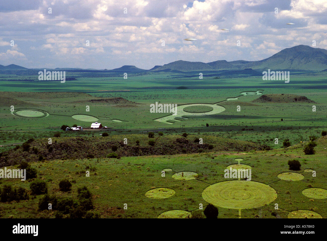 Distant view of Crop Circles Stock Photo