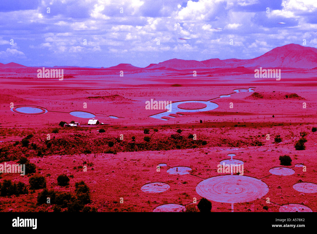 Crop circles in infrared. Stock Photo