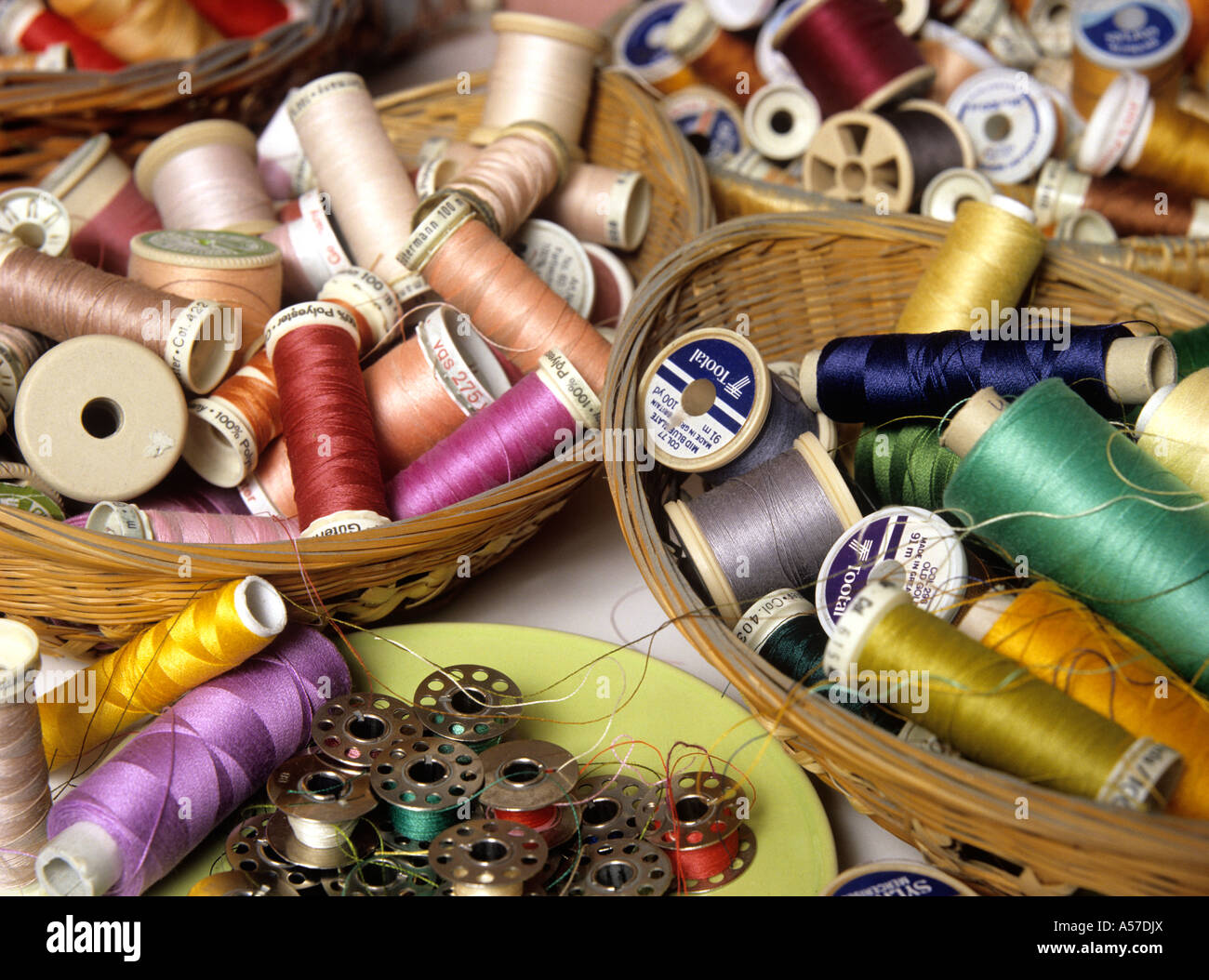 Crafts bobbins of coloured embroidery silks Stock Photo