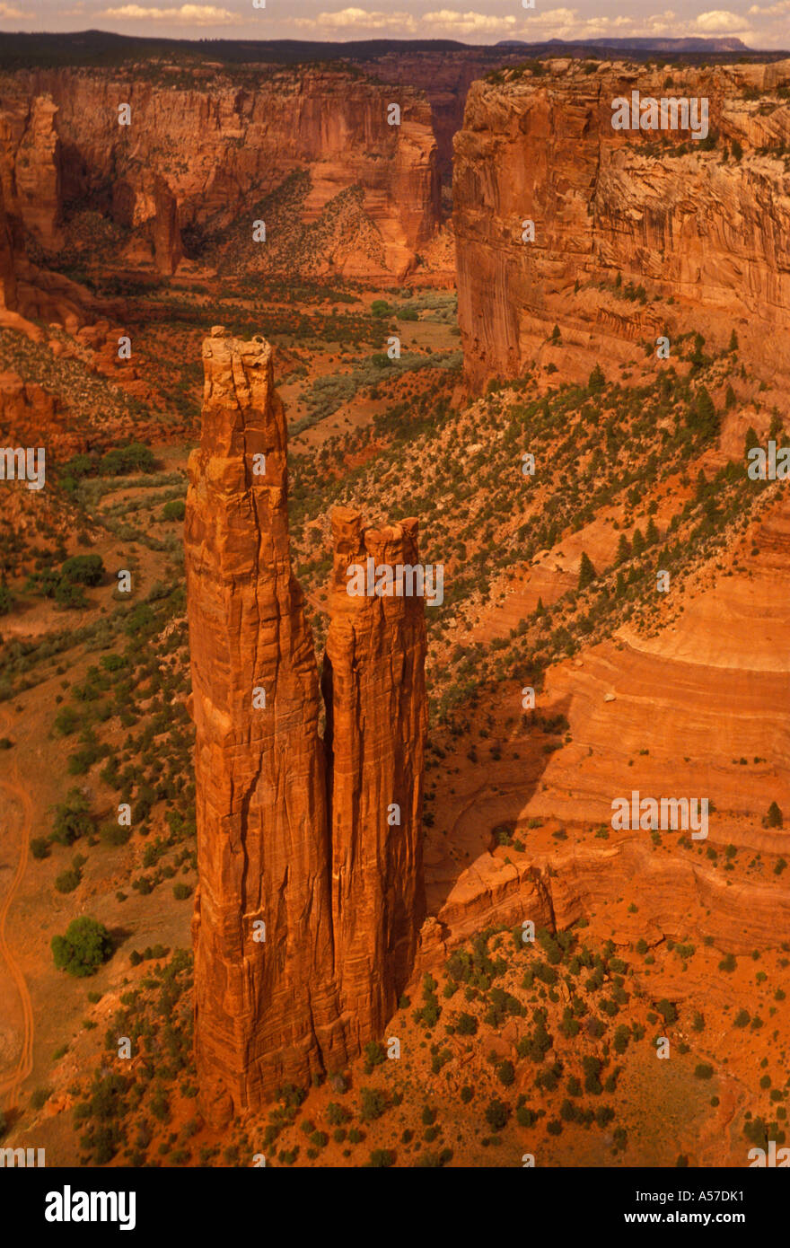 Spider Rock, red sandstone pinnacle, Canyon de Chelly National Monument, Canyon de Chelly, national monument, near Chinle, Arizona Stock Photo