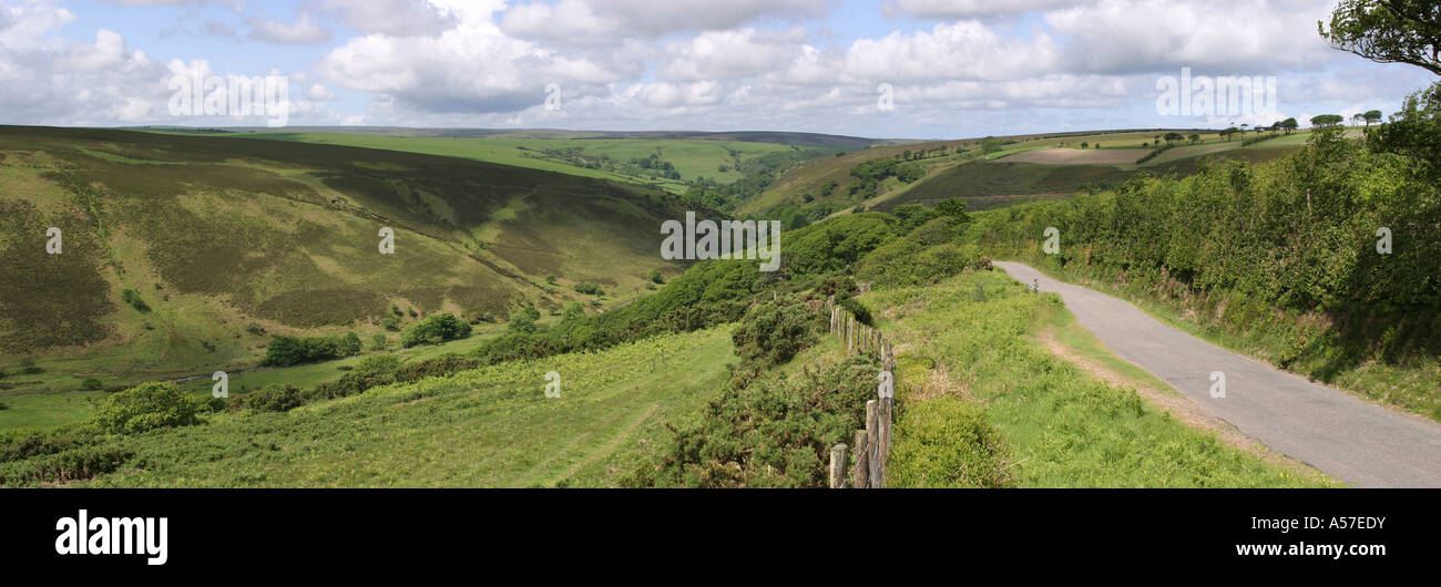 Devon Exmoor Watersmeet from Countisbury Hill panoramic Stock Photo