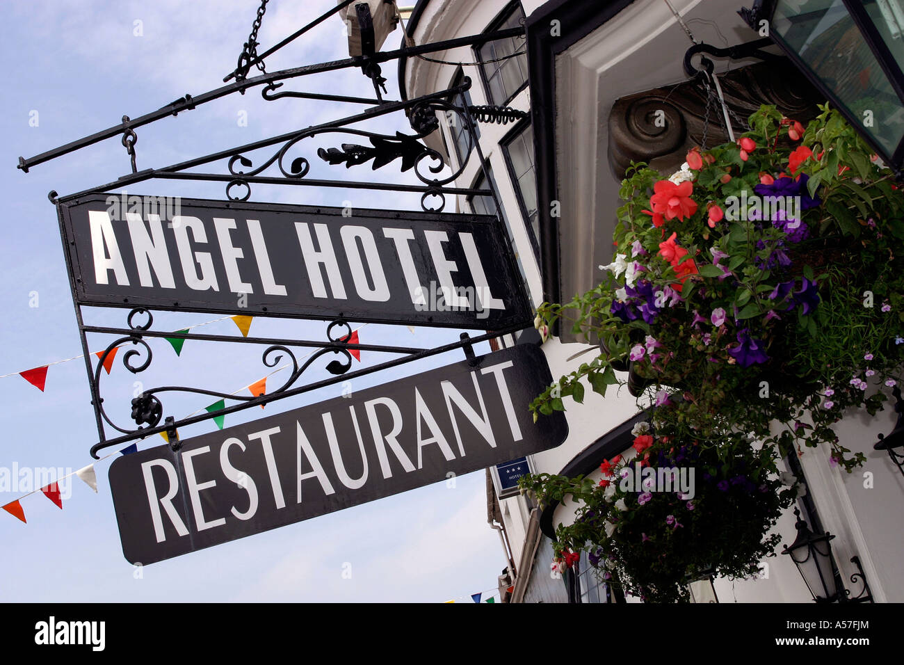 UK Worcestershire Pershore Bridge Street Angel Hotel sign Stock Photo ...