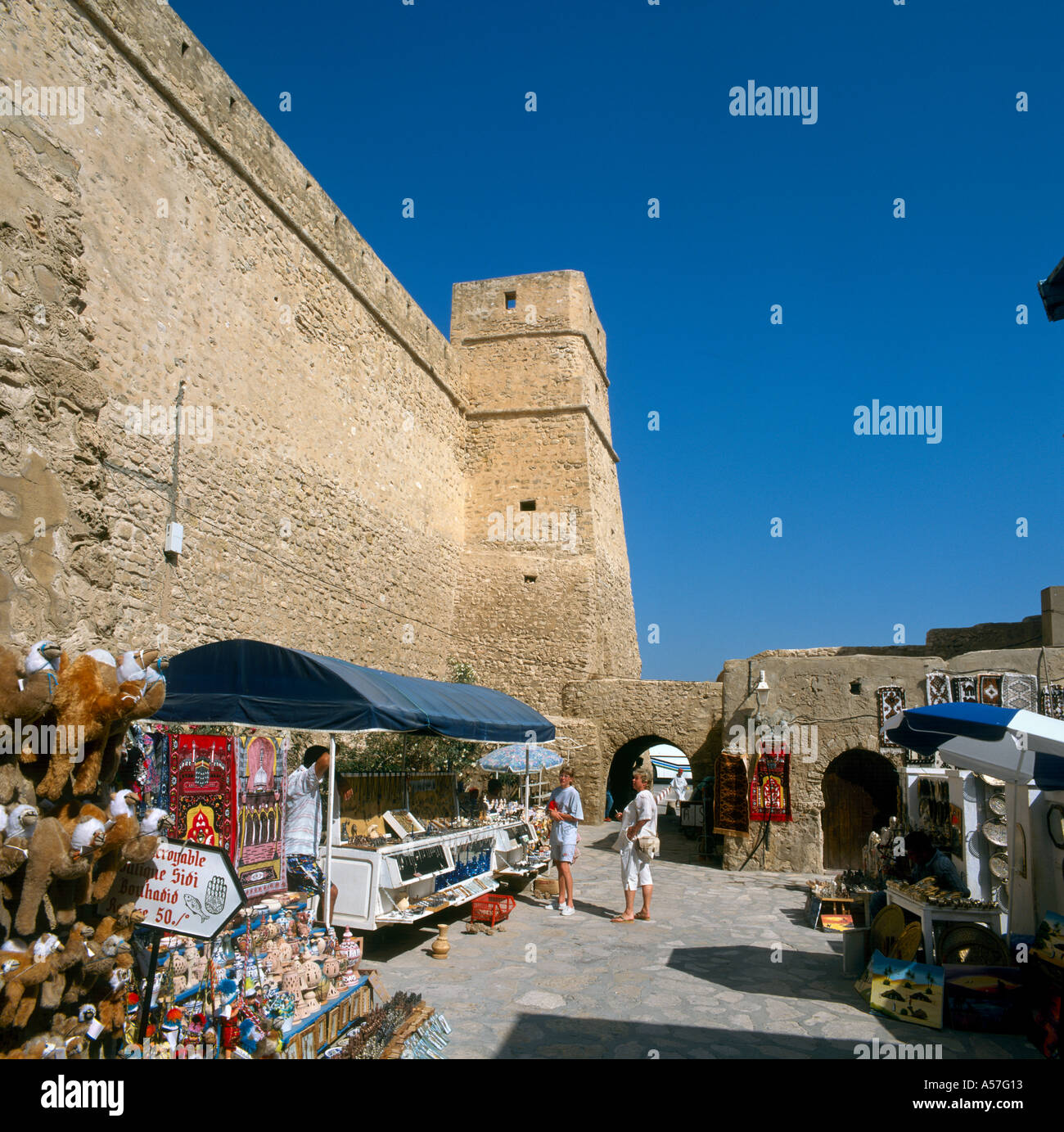 Medina and walls of the old fort, Hammamet, Tunisia, North Africa Stock Photo