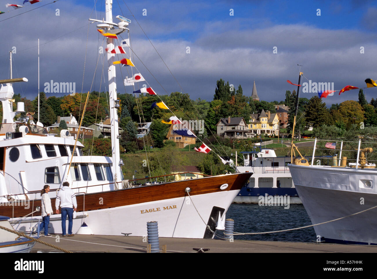 PICTURESQUE HARBOR OF BAYFIELD, WISCONSIN ON LAKE SUPERIOR, GATEWAY TO THE APOSTLE ISLANDS. FALL. Stock Photo