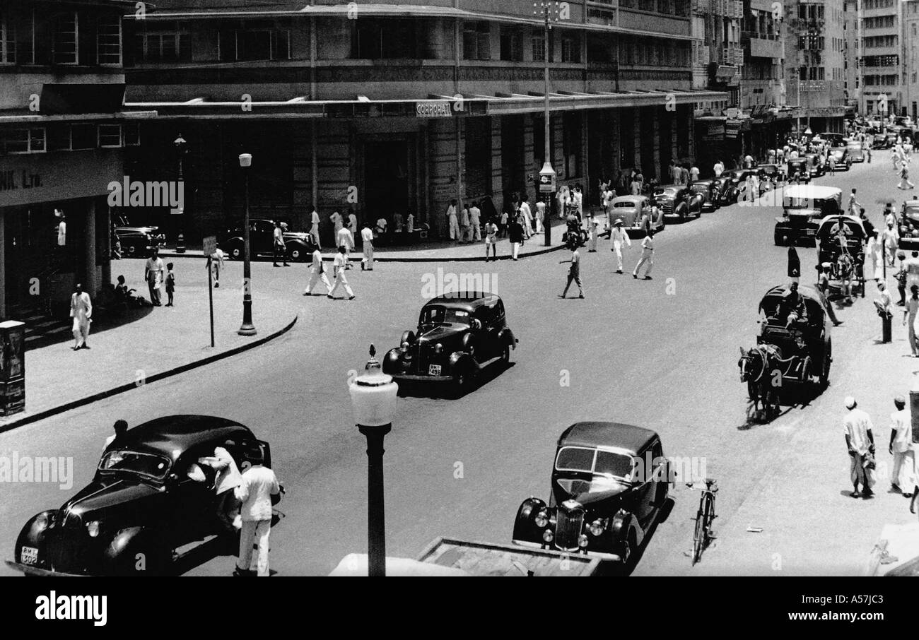Old vintage 1900s Sir Phirozshah Mehta Road Old City Road Bombay Mumbai Maharashtra India 1947 Stock Photo