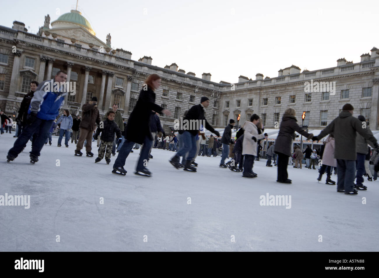 Ice skating on rink at Somerset House London WC2 Stock Photo