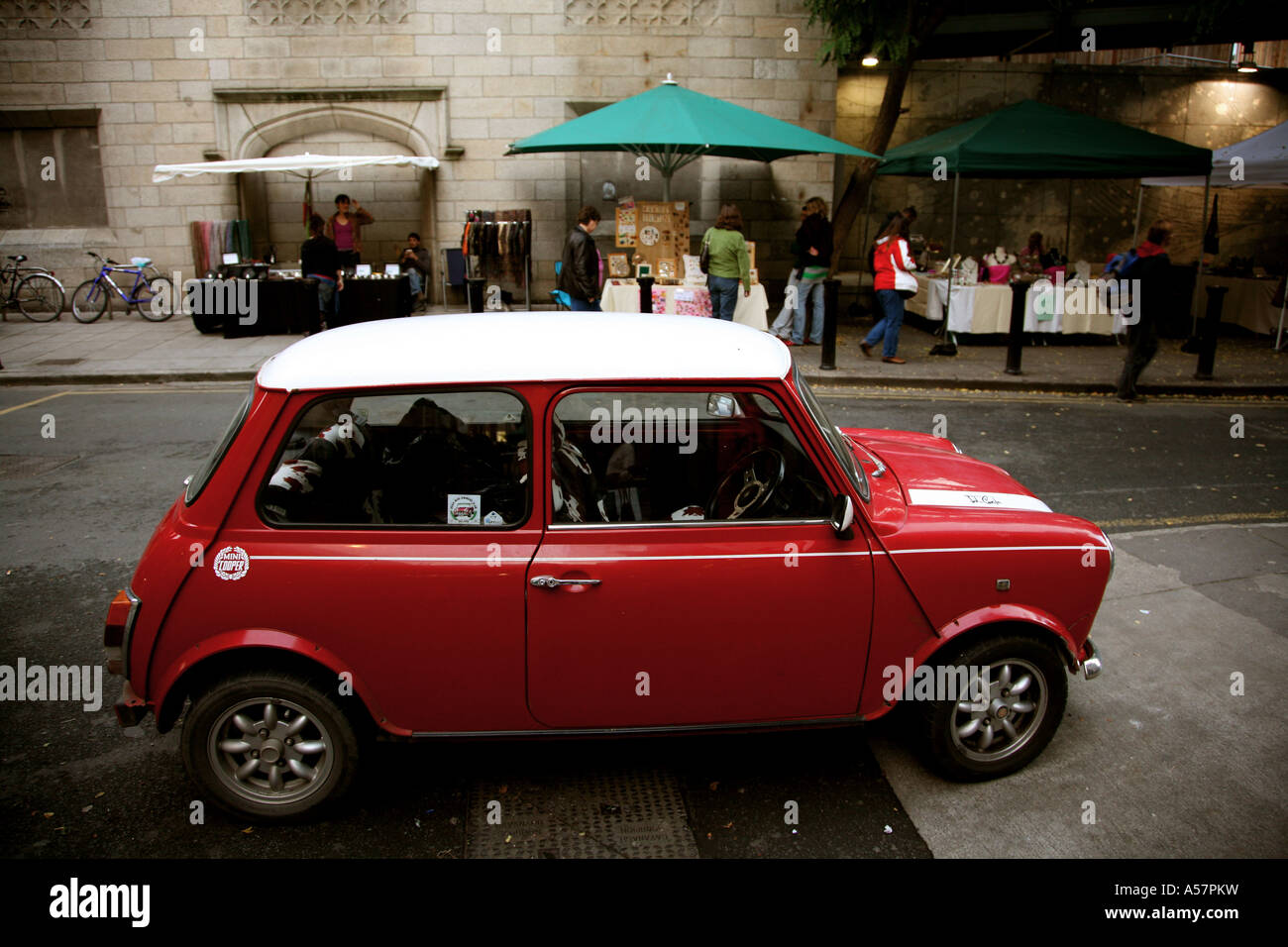 Mini and market at Temple bar, Dublin Stock Photo Alamy