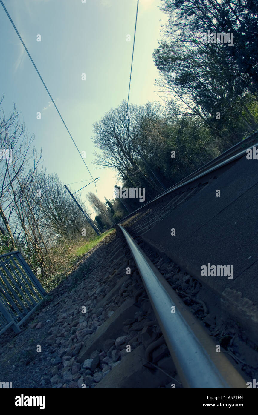 railway track and overhead wires Stock Photo Alamy