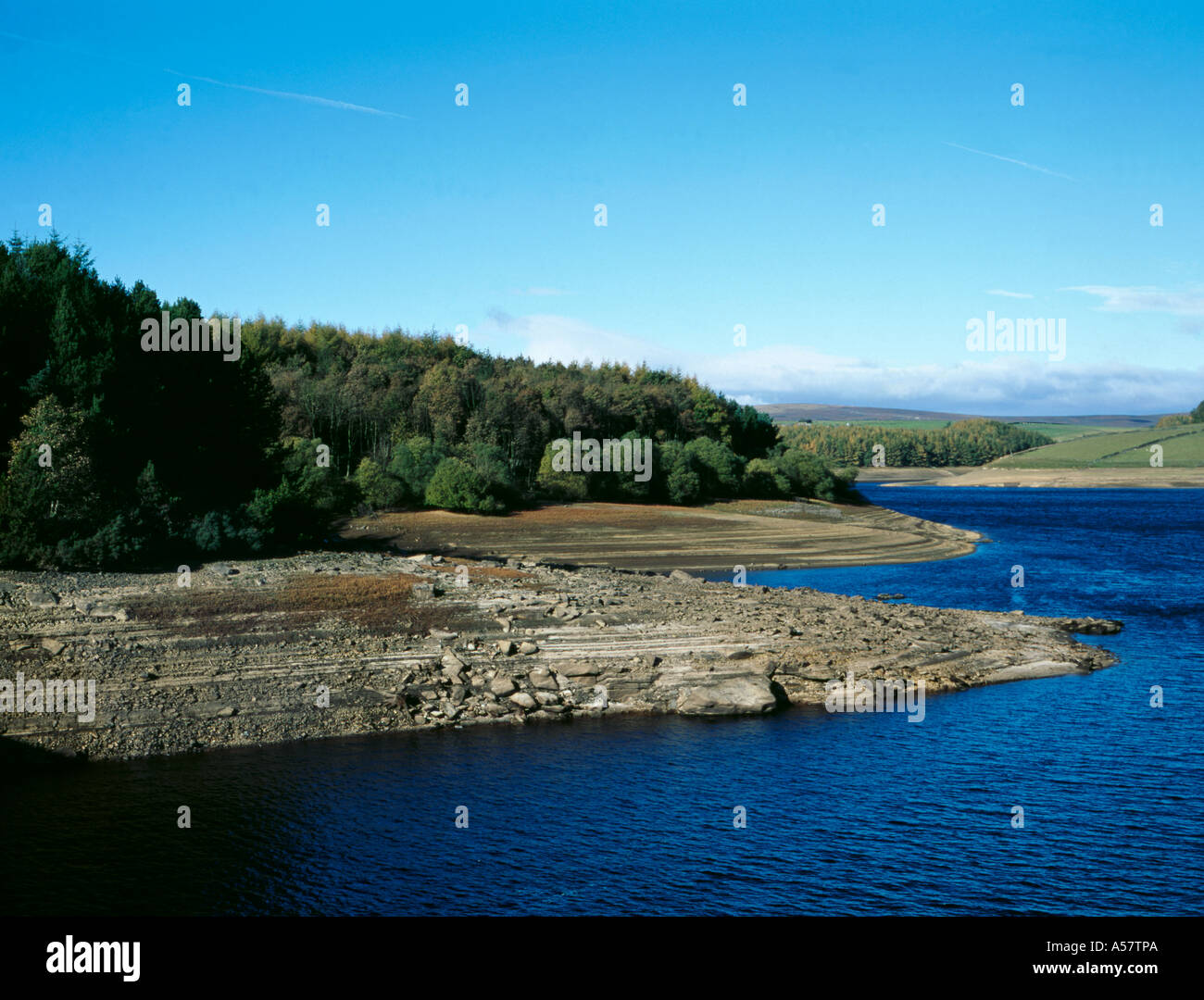 Reservoir with low water level; Thruscross Reservoir near Harrogate