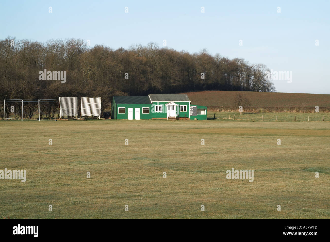village Cricket Pavilion out of season Stock Photo