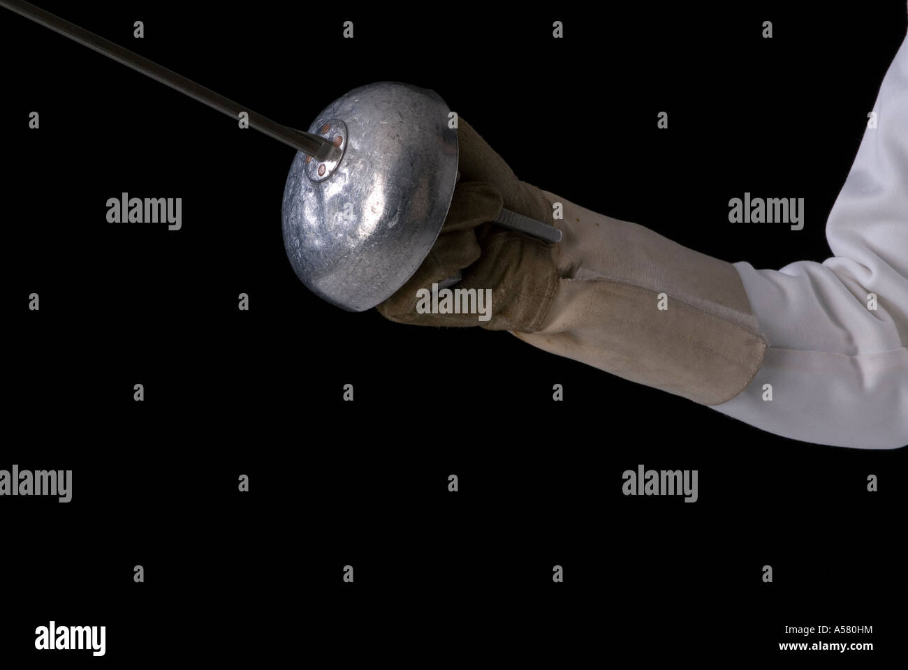 Epee en guard position showing pistol grip handle right hand forward Stock Photo Alamy