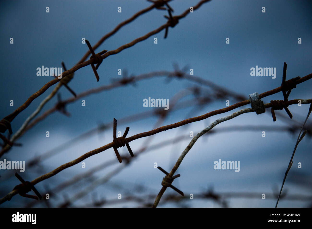 Omaha Beach, barbed wire fence Stock Photo