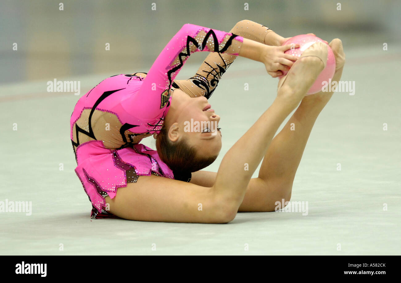 Karolina RASKINA multiple German Junior Champion of Rhythmic Gymnastics Stock Photo