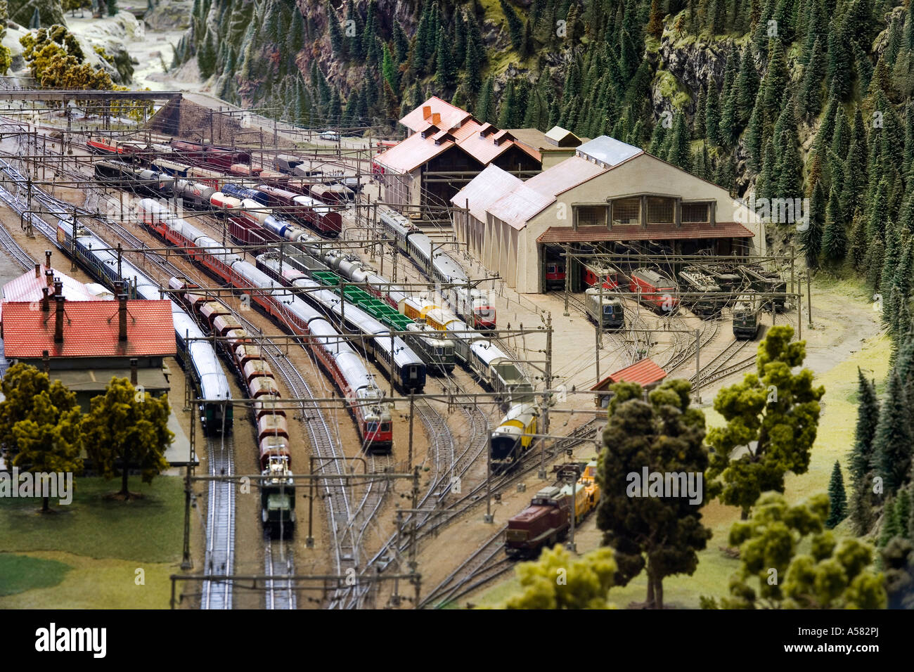 Model of the train station of Erstfeld at the Gotthard railway model, Museum of Transport, Lucerne, Switzerland Stock Photo