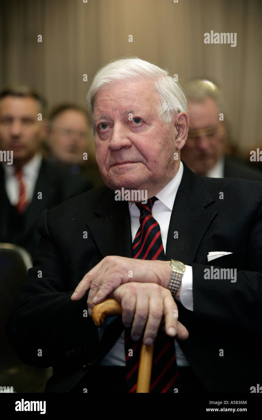 The former german chancellor Helmut Schmidt resting on his walking stick. Stock Photo