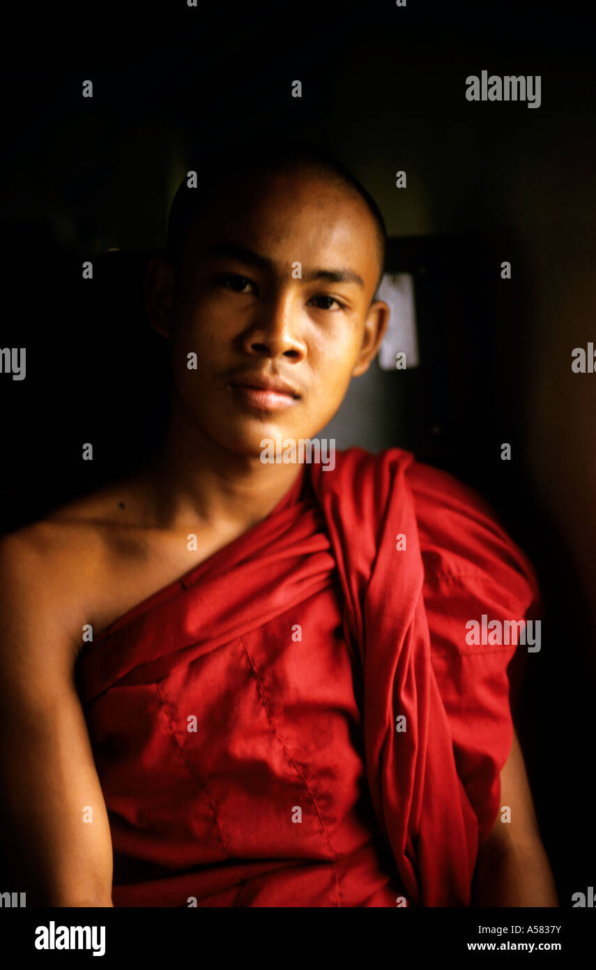 Burma / Myanmar - Portrait of a young Buddhist monk Stock Photo