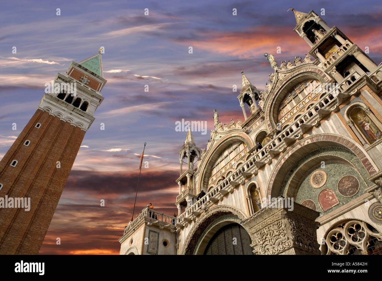 St. Mark's Square and Campanile Tower, Venice, Italy, Europe Stock Photo