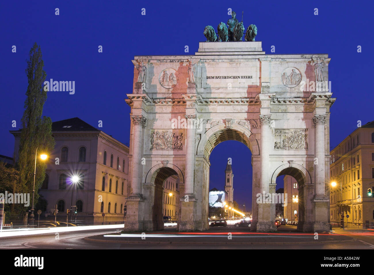 Siegestor - Night shot, Munich, Bavaria, Germany, Europe Stock Photo