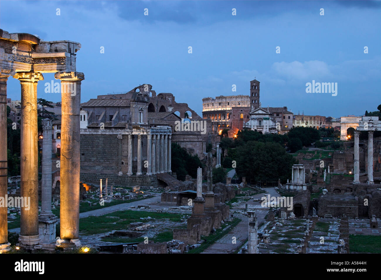 Night shot, Foro Romano, Rome, Italy, Europe Stock Photo