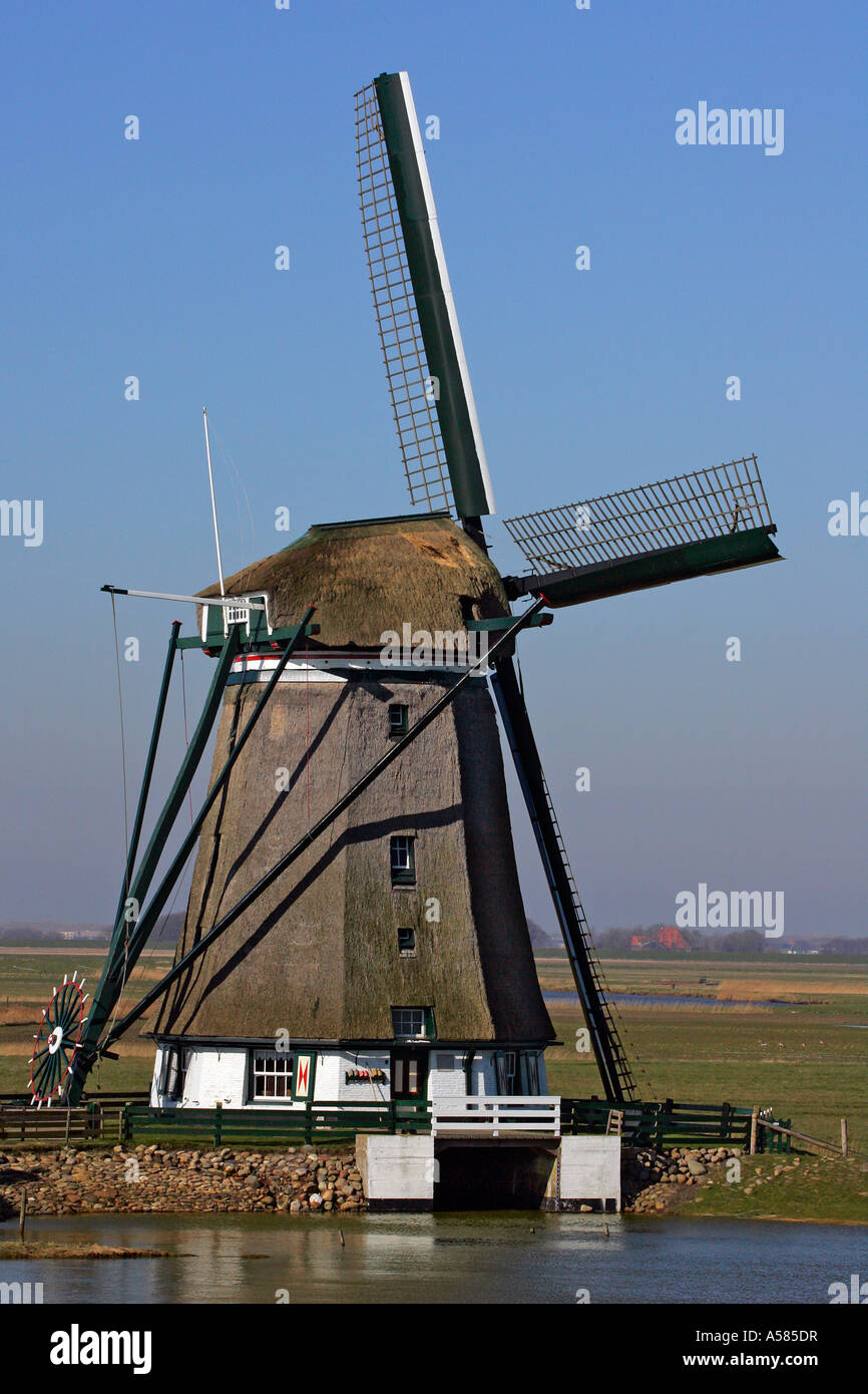 Old dutch windmill De Mol - Oost, Texel, Holland, Netherlands, Europe Stock Photo