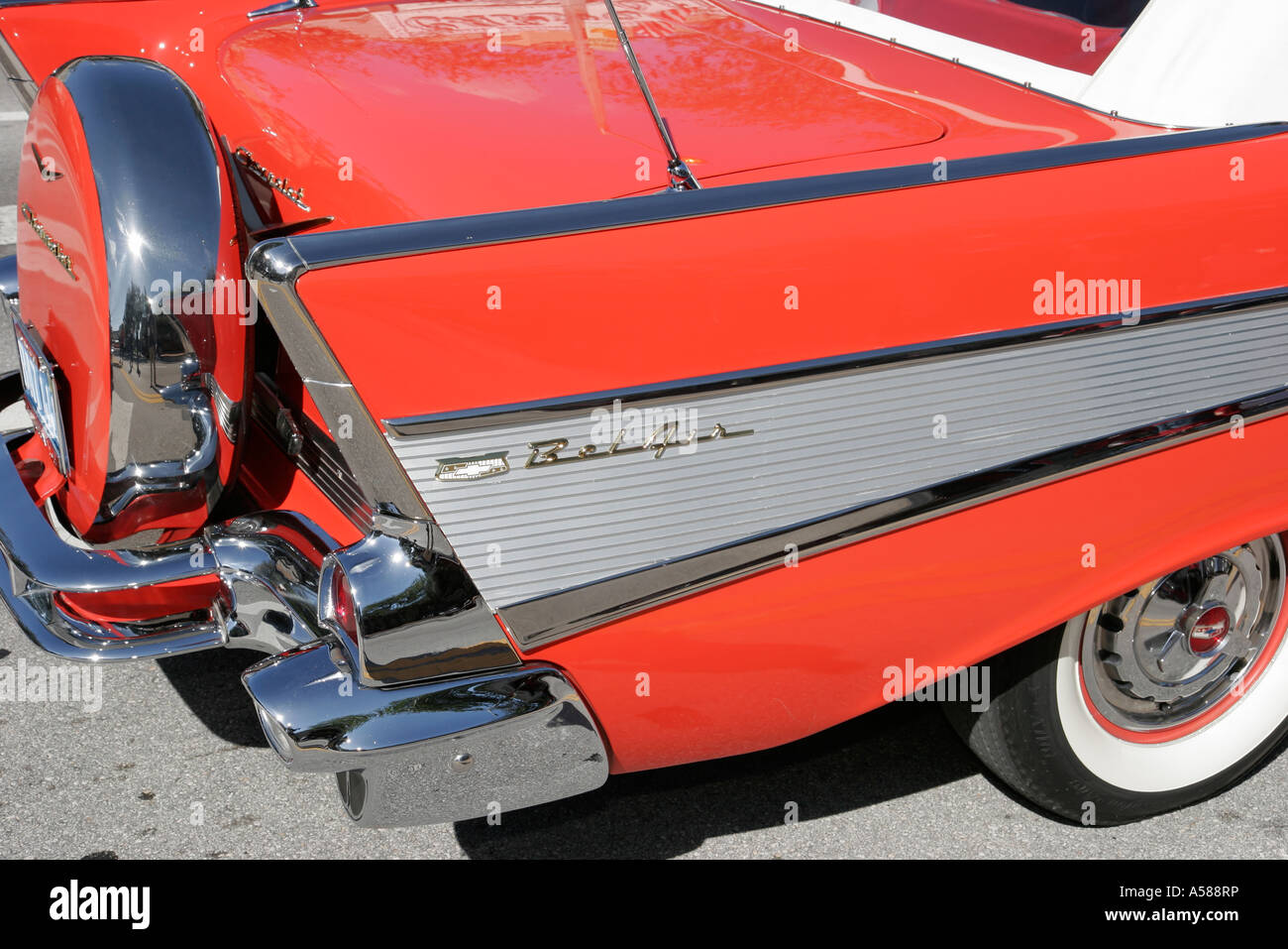 Miami Florida,Coral Gables,Classic car cars Show,collectors,nostalgia nostalgic retro,investment,restore,hobby,Americana,1957 Chevrolet Bel Air,red,sp Stock Photo