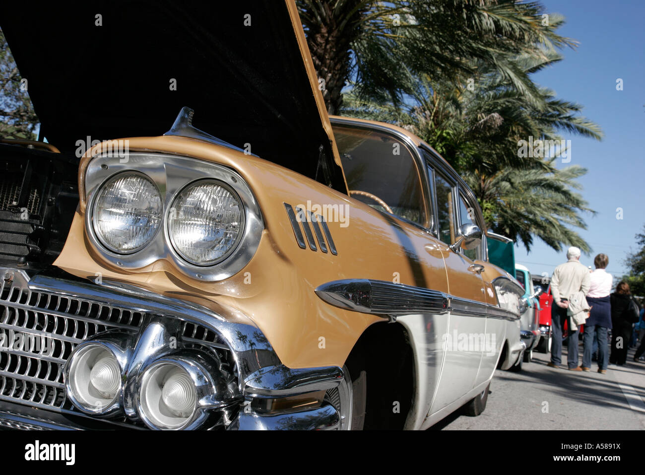 Miami Florida,Coral Gables,Classic car cars Show,collectors,nostalgia nostalgic retro,investment,restore,hobby,Americana,1958 Chevrolet,visitors trave Stock Photo