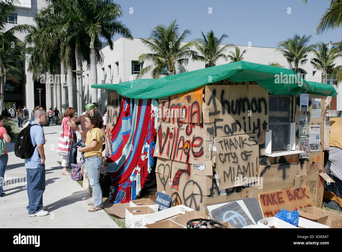 Miami Florida,Florida International University,FIU,campus,Umoja Mock Shanty,housing,poverty,gentrification,student students FL070221031 Stock Photo