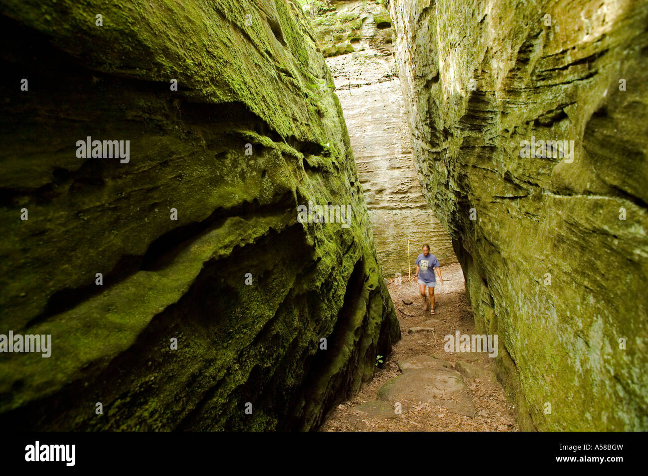 Hiker at Giant City State park in Southern Illinois Stock Photo