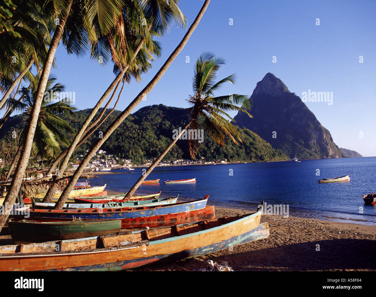 Beach & View Of The Pitons Stock Photo Alamy