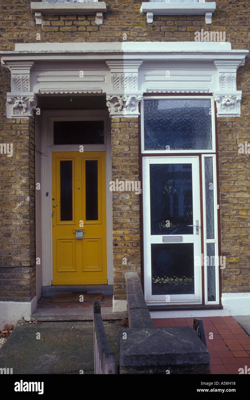 Kilburn North London England UK Pair of front doors on Victorian