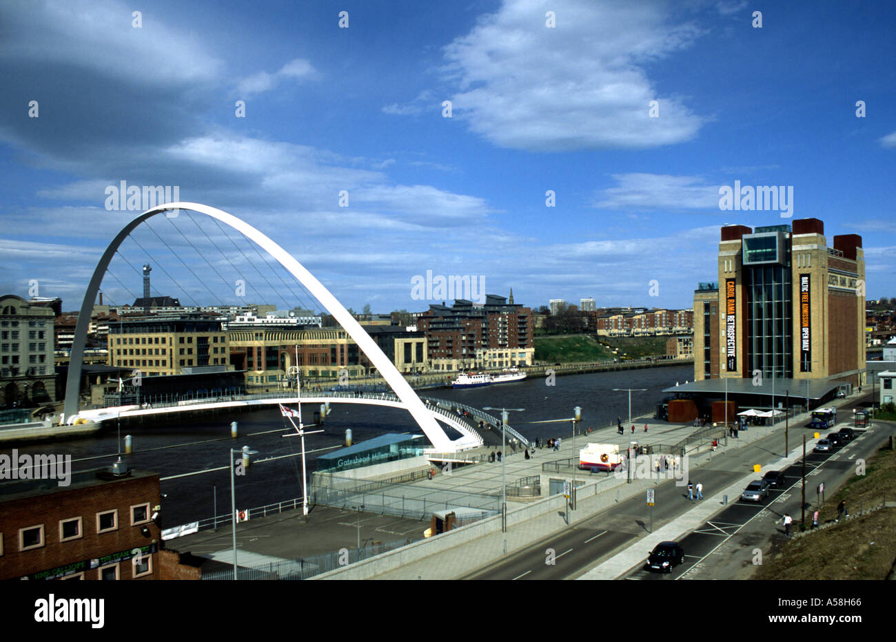 Dramatic view of the Arch of The Millennium Bridge spanning the Tyne between Newcastle and Gateshead Stock Photo