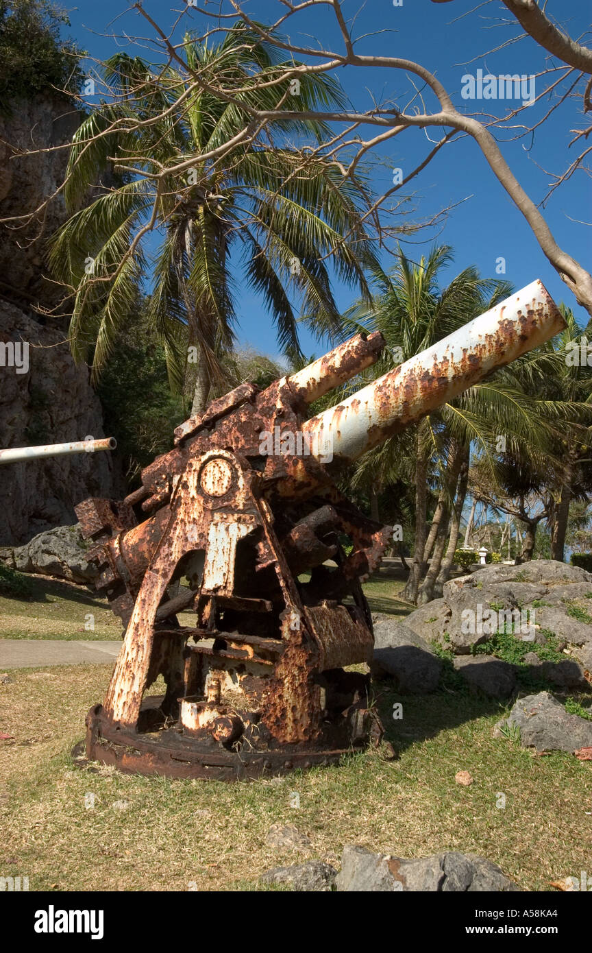 Toursit visit Japanese WW2 historic site Saipan CNMI Stock Photo