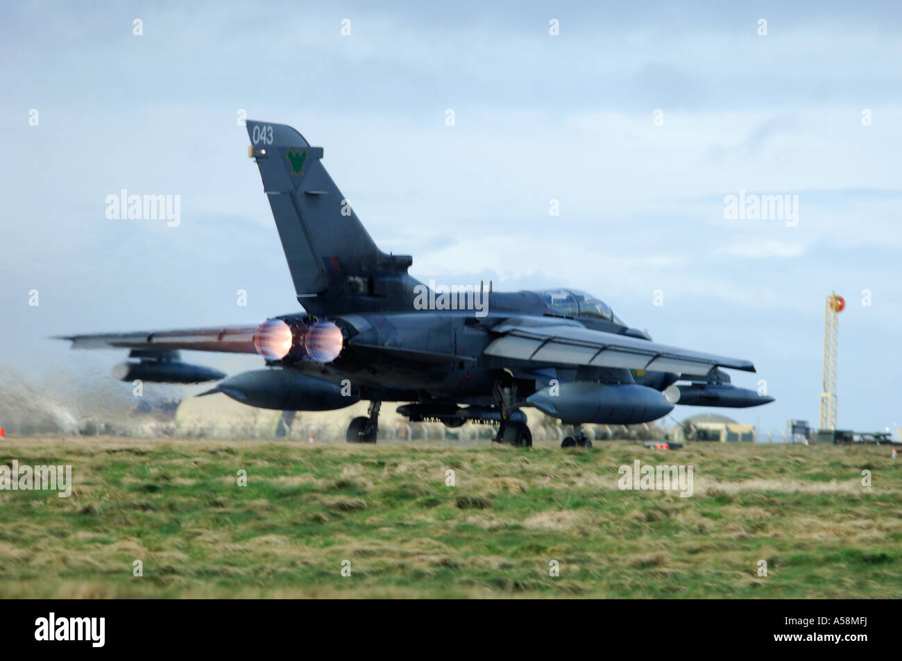 Panavia Tornado F4 Fighter on reheat at RAF Air Base at Lossiemouth, Moray, Scotland. XAV 4938-454 Stock Photo