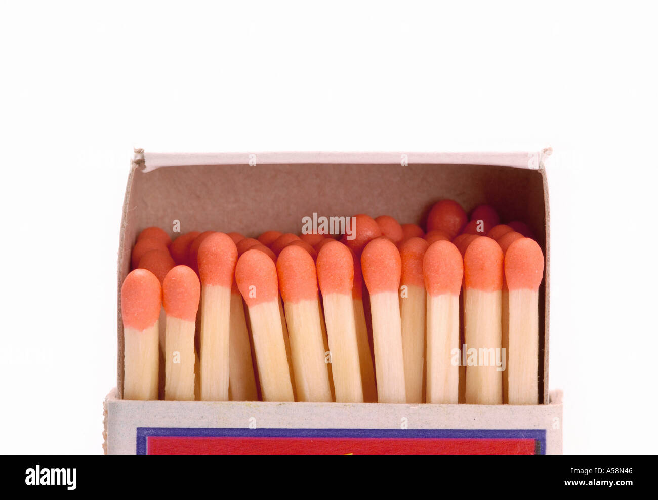 Box of wooden matches on white background Stock Photo