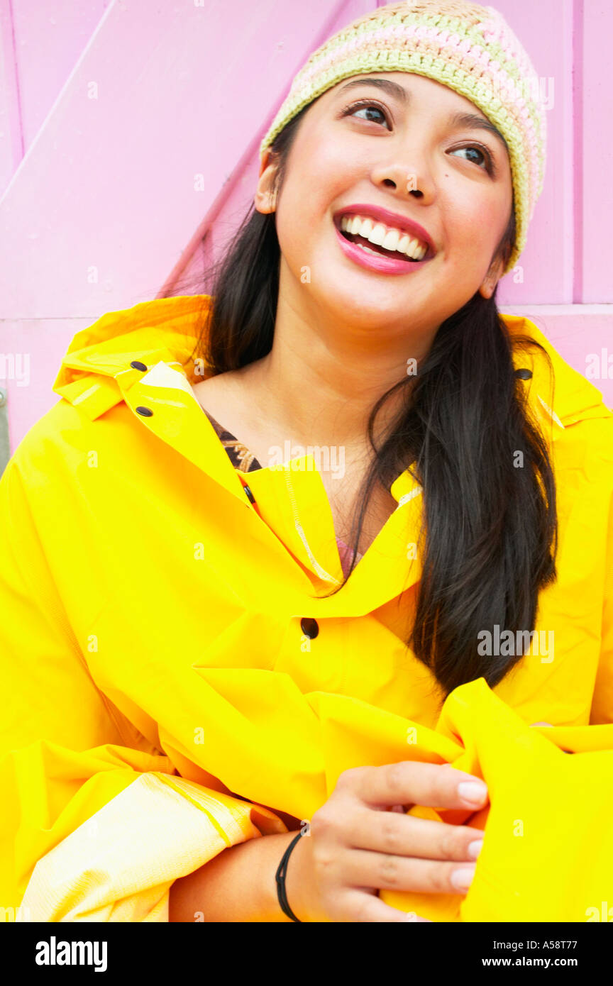 Girl in raincoat Stock Photo Alamy