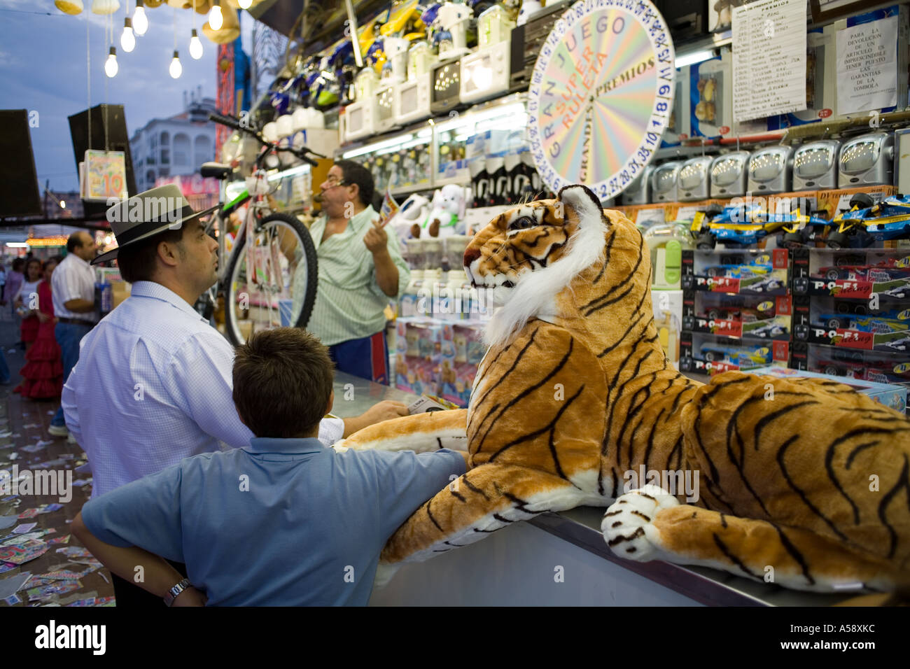 People play Tombola at the fairground, Fuengirola, Costa del Sol, Spain, Europe, Stock Photo