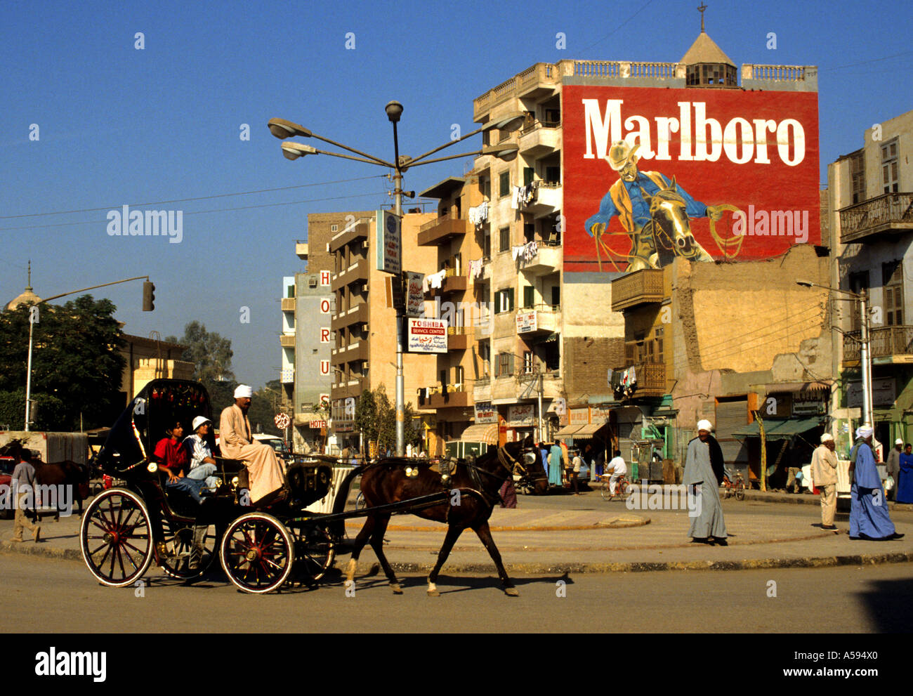 Horse cart Asyut Malboro Asyut Egypt Egyptian Market town city Nile Desert Stock Photo