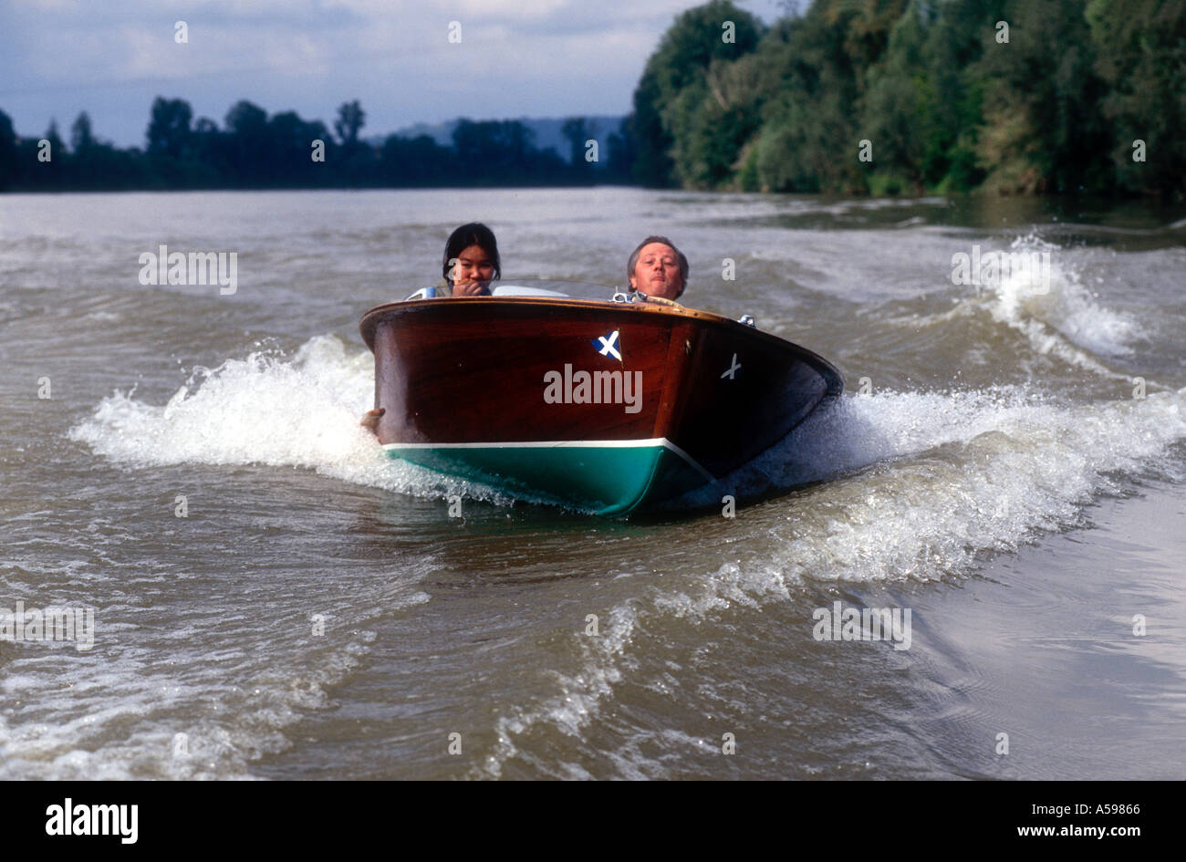 1961 French Seyler sportsboat on the River Lot near Clairac Lot et Garonne France Stock Photo