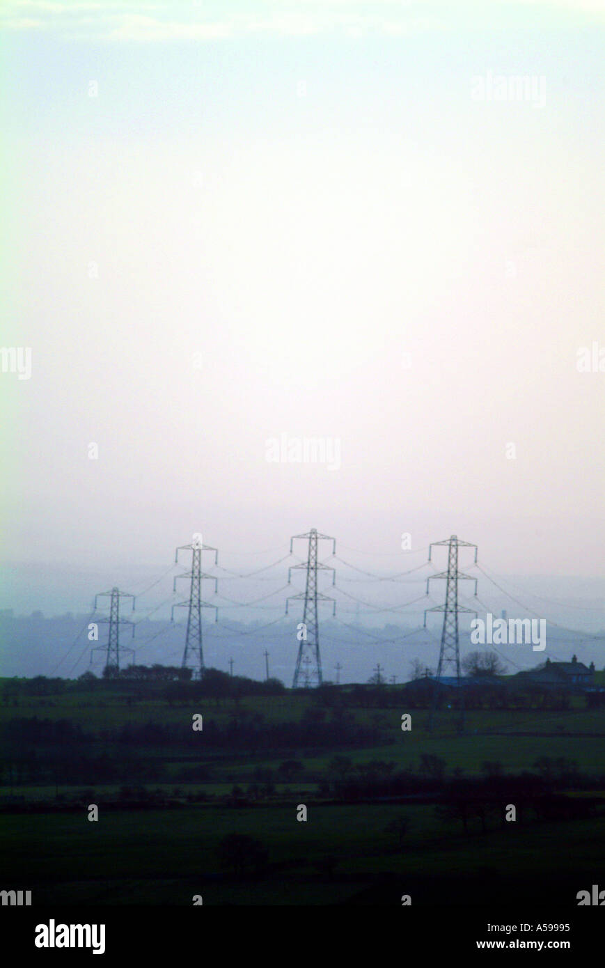 pylons high voltage power lines Stock Photo - Alamy
