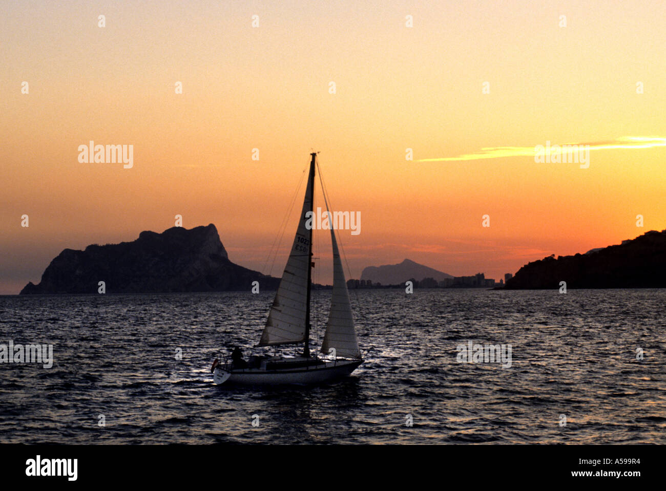 Sailing in the sunset Spain Sea Spanish boat Stock Photo Alamy