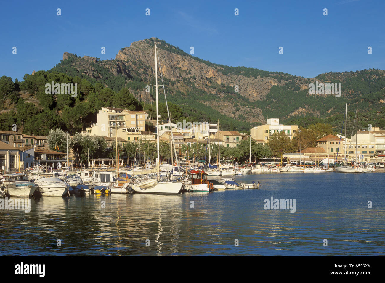 Scene in the Port of Soller, Mallorca, Balearic Islands, Spain Stock Photo