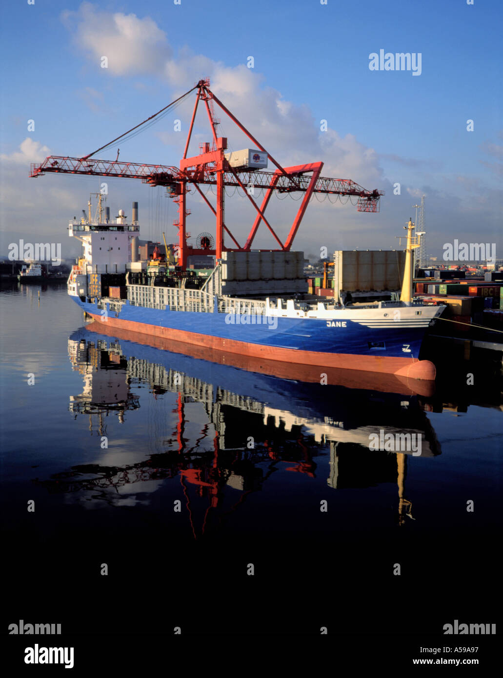 Container ship being loaded at Dublin docks, Dublin, Eire (Ireland
