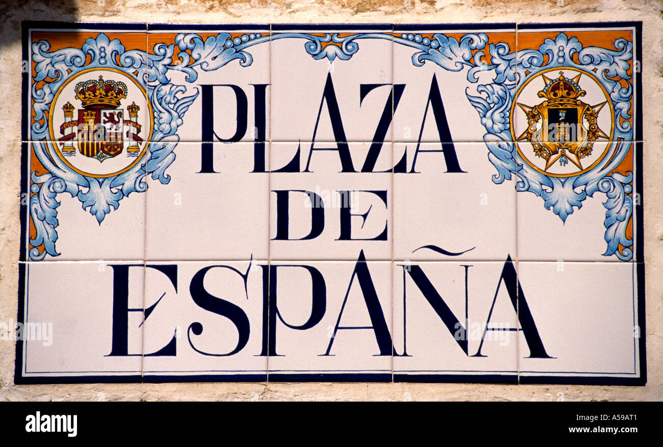 Plaza de Espana street sign Madrid Spain Spanish Stock Photo