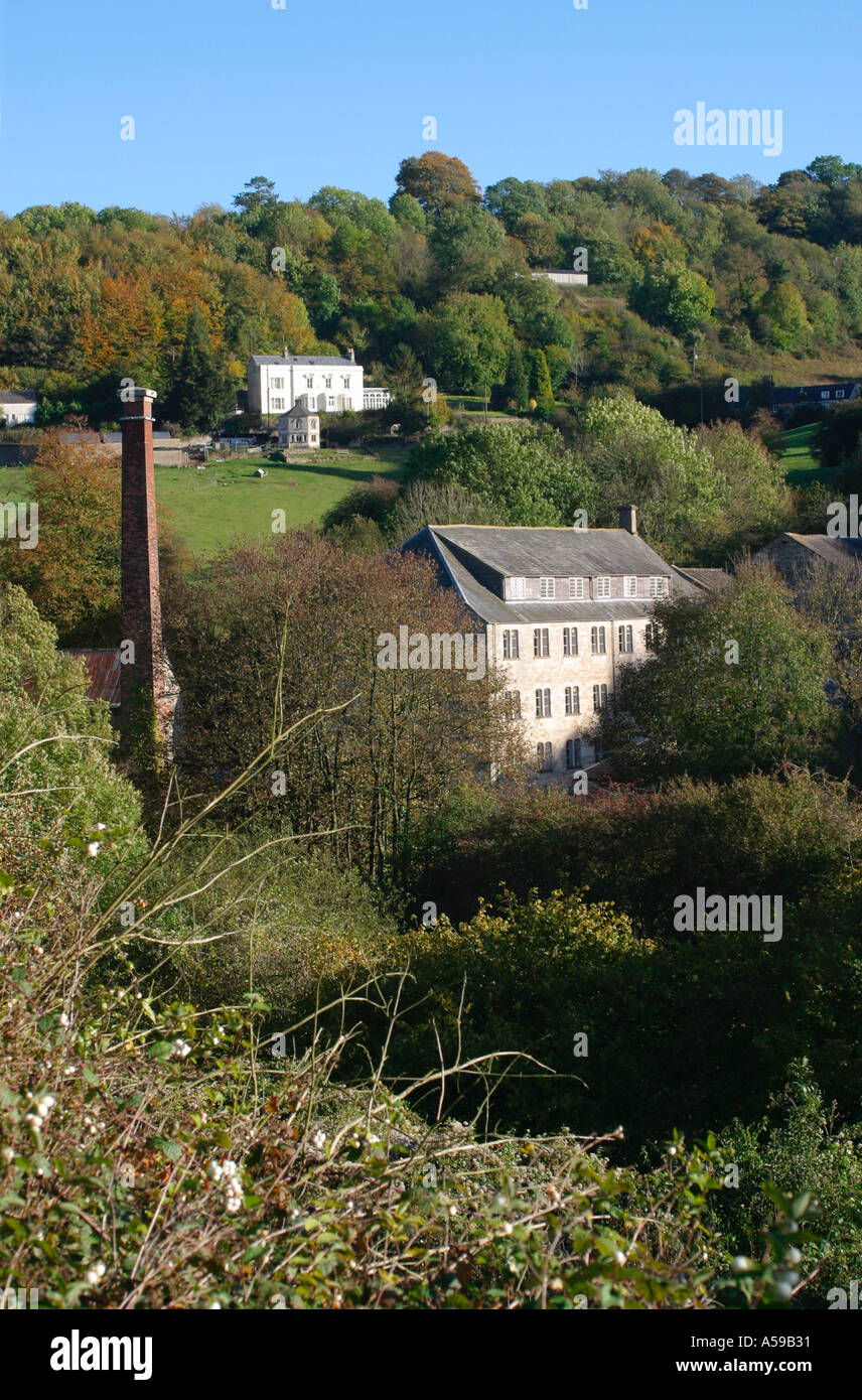 Old mill buildings in valley, Chalford, Gloucestershire, Cotswolds