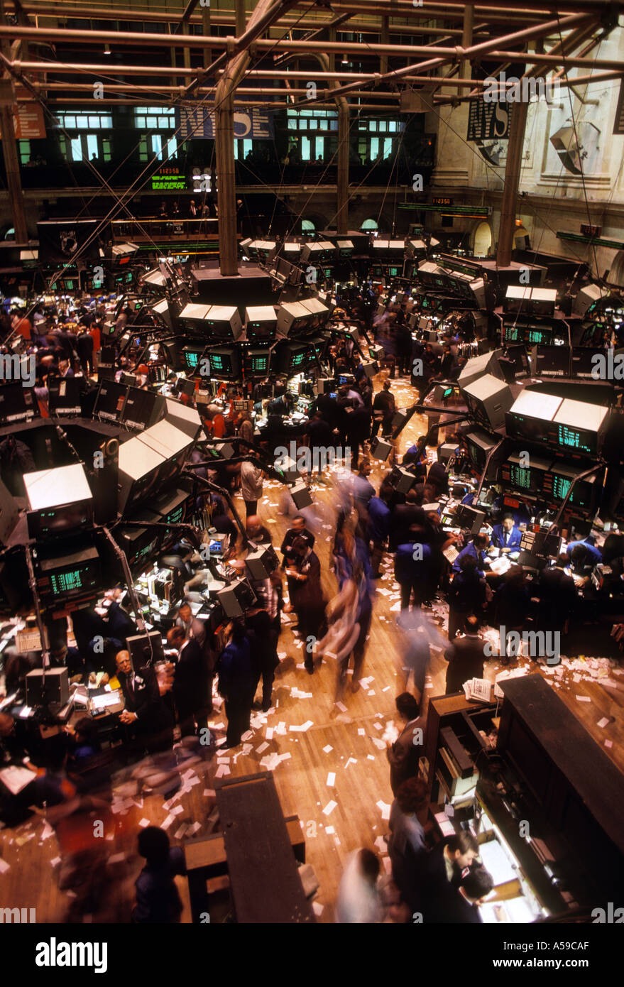 view looking down on trading floor of New York Stock Exchange Stock Photo