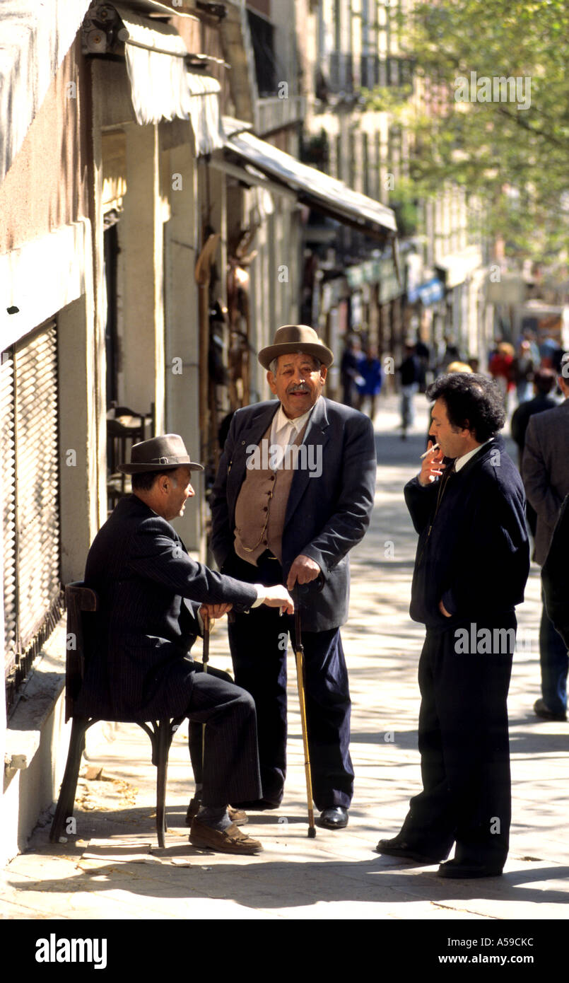 Old Man Men Madrid Talking Spain Spanish Street Stock
